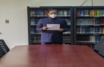 A pledge on the occasion of 'Anti-Terrorism Day' was administered by Ambassador Abhishek Singh at the Embassy